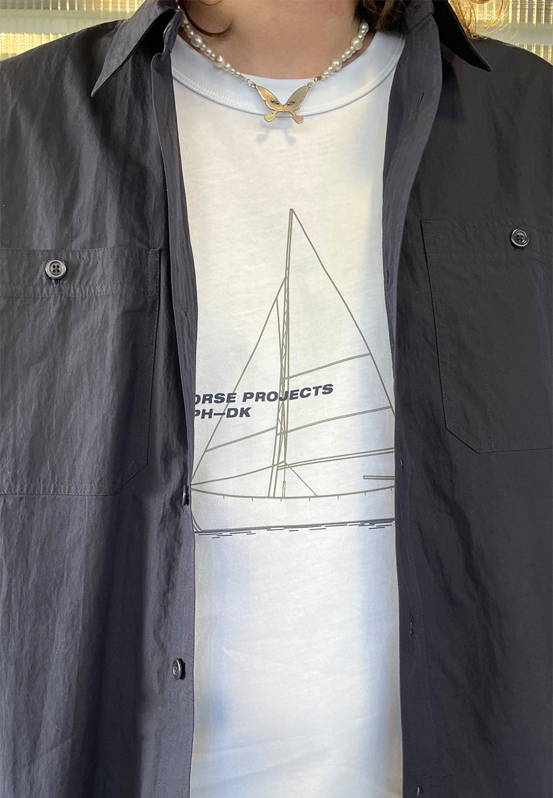 Holger Organic Boat Print T-Shirt - White