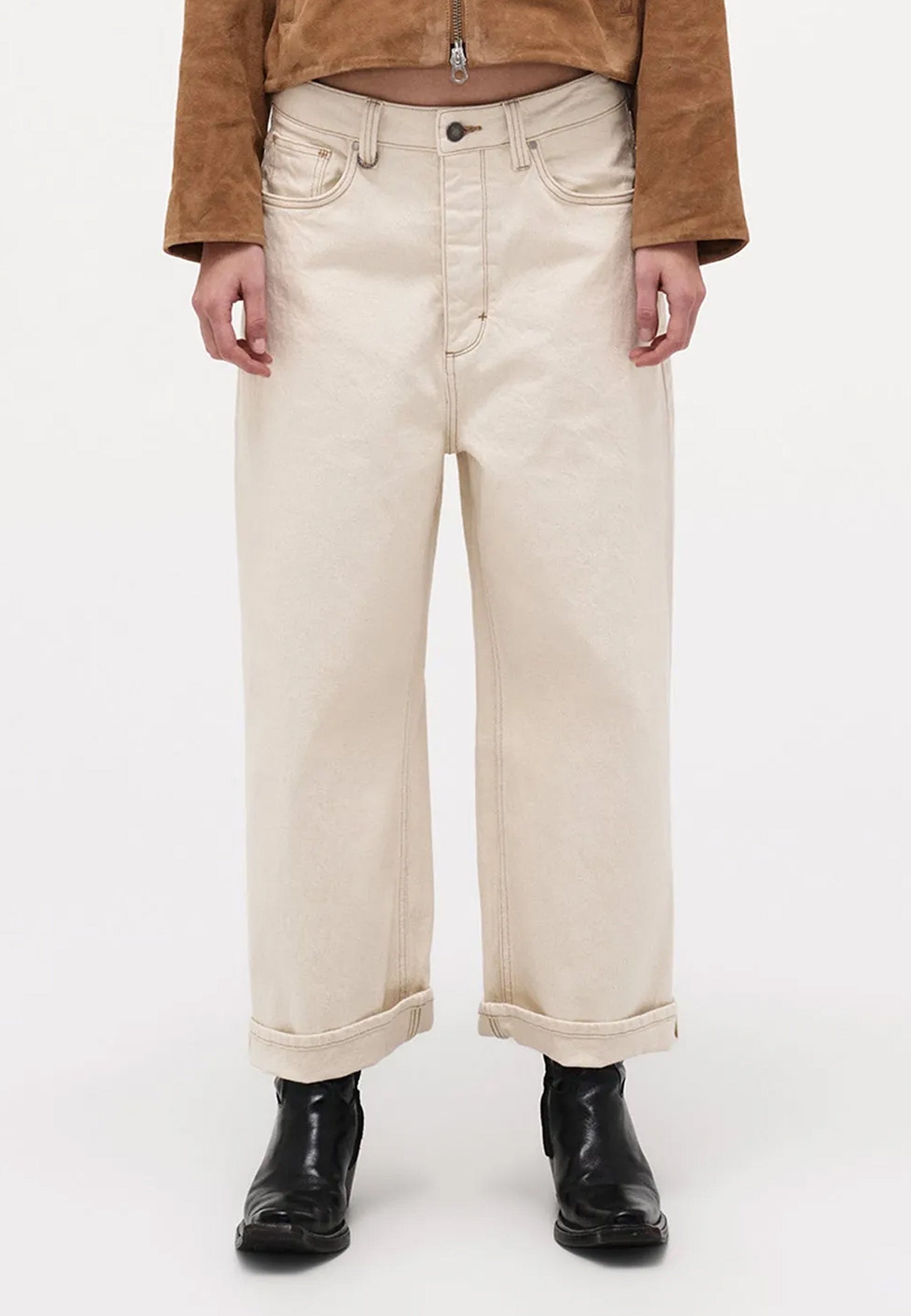 Yoko Baggy Crop Jeans - Cream