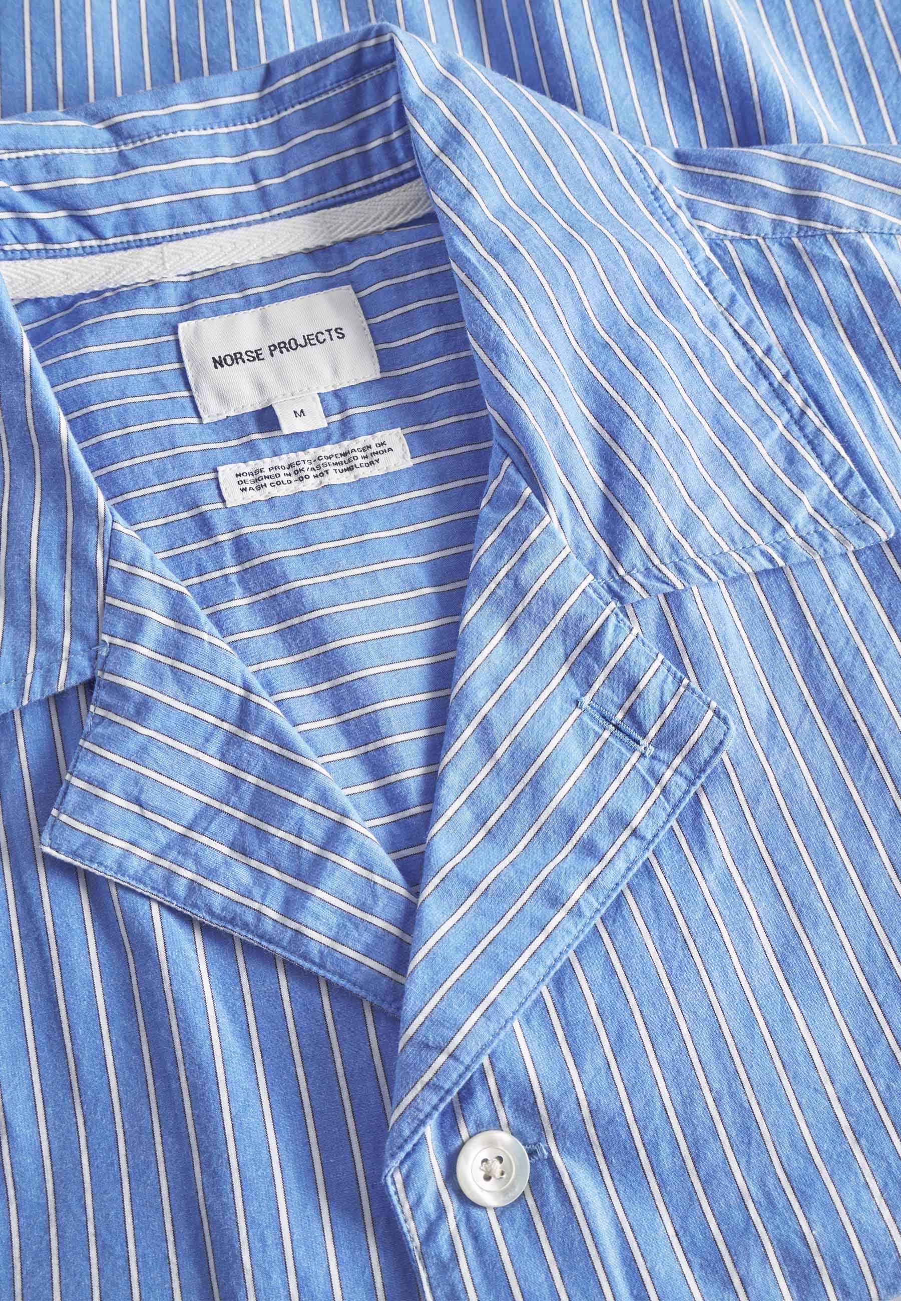 Mads Poplin Stripe SS Shirt - Blue Stripe